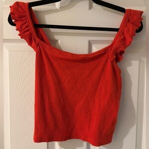 Brave Soul London Ruffle Shoulder Fiesta Red Tank Top Small